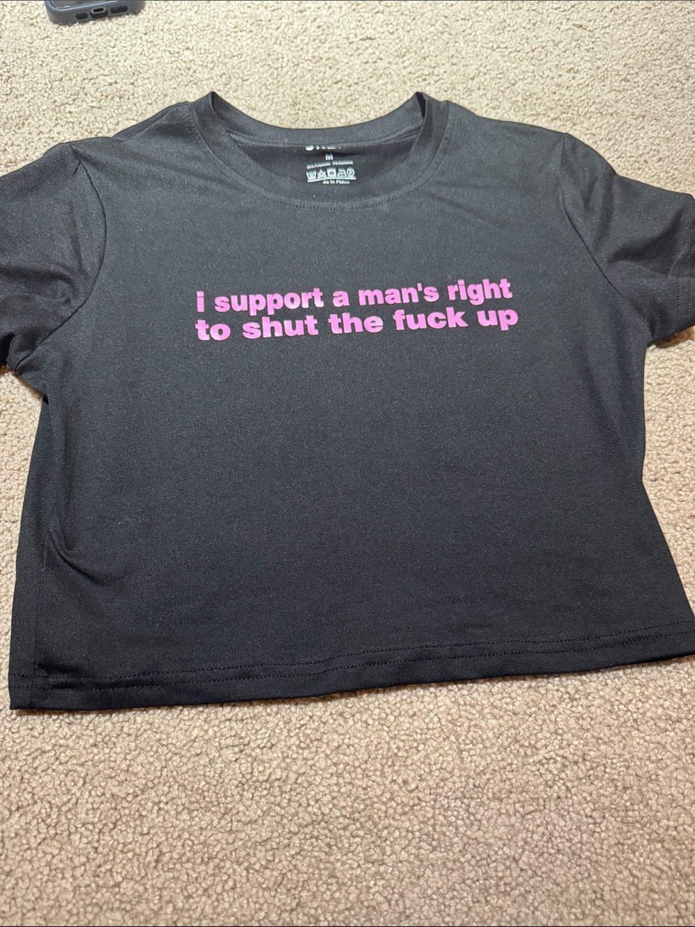 SHEIN Black Short Sleeve Tee with Pink Slogan